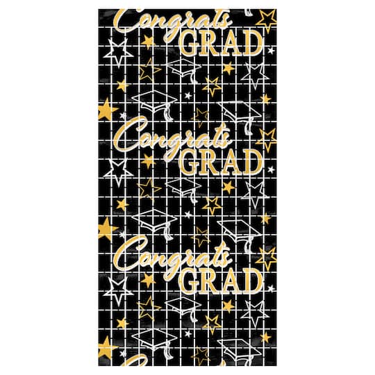 Beistle 6.5ft. Black & Gold Congrats Grad Metallic Square Curtain